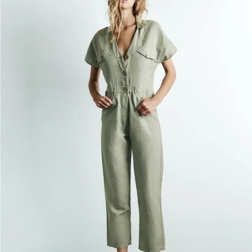 Zara Linen Blend Jumpsuit Rustic New